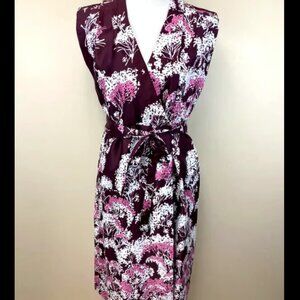 Mildreds Of Hawaii 12 Burgundy Floral Wrap Dress Tie Waist 60's Vintage